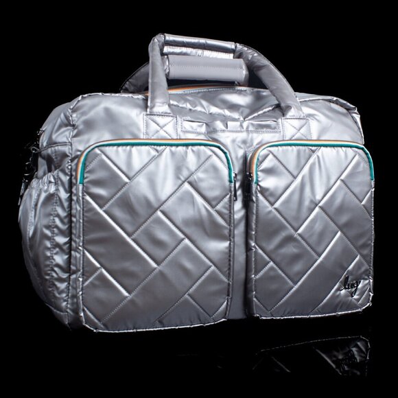 lug Handbags - Lug Drifter Quilted Silver Tote Bag With Double Zipper Closure & Multi-Pockets